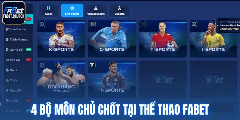 4 bộ môn chủ chốt tại thể thao Fabet
